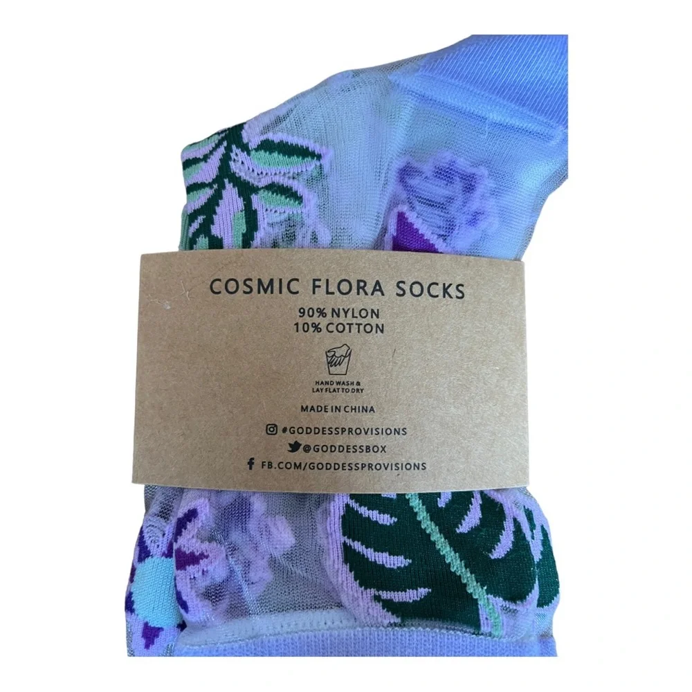 Goddess Provisions Embroidered Sheer Mesh Ankle Socks in Purple Cosmic Flora
